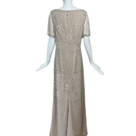 BOB MACKIE vintage taupe embellished beaded bridal wedding dress gown - Picture 5 of 8